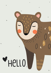 Vector cute illustration with bear. Scandinavian minimalistic  style, cute elements, neutral colors. - 614867954