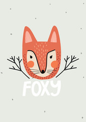 Vector cute fox illustration, poster for kids, scandinavian style - 614867955