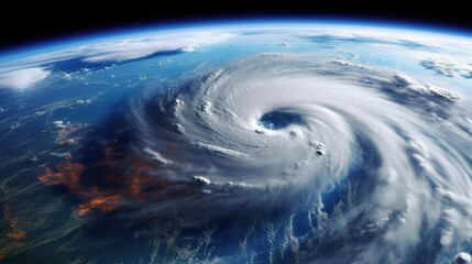 Tropical cyclone formation in troposphere 3d render. An impending cyclone view from space. Typhoon over planet earth. Realistic 3D illustration. Generative AI