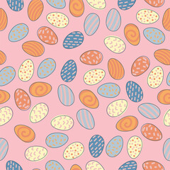 Seamless pattern of Easter eggs. Festive decor. A pattern of simple elements. Vector illustration.