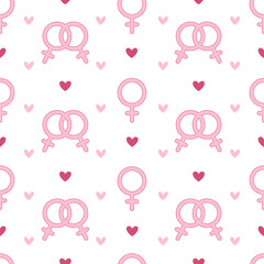 Female gender symbols seamless pattern. LGBTQ community, lesbians. Vector illustration in flat style