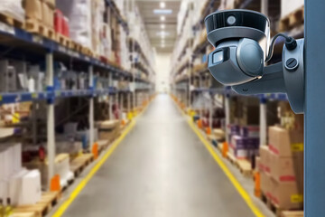 CCTV camera or surveillance operating in store or warehouse.