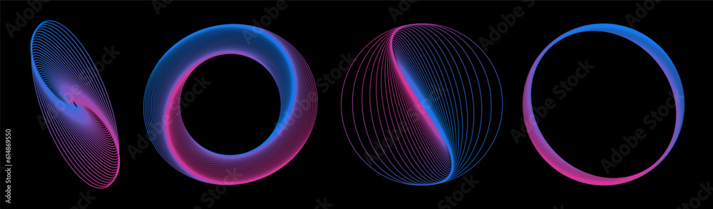 Poster Аbstract aesthetic isolated 3D wireframe in y2k style. Gradient line design elements. Vector illustration on black background.	