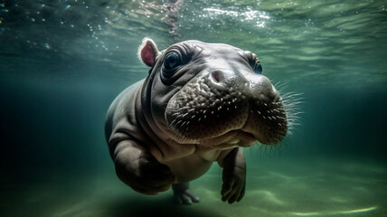 Baby hippo under water

