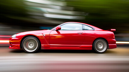 Professional photography of the car with fast shutter speed, the movement of the car at speed

