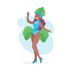 Woman Character Dressed in Carnival and Party Outfit with Bright Feathers Vector Illustration