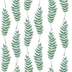 Seamless pattern with green leaves on white background
