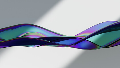 Fototapeta premium Cloth fabric gradient waves abstract background. Iridescent glass wavy surface. Liquid surface, ripples, reflections. 3d render illustration.