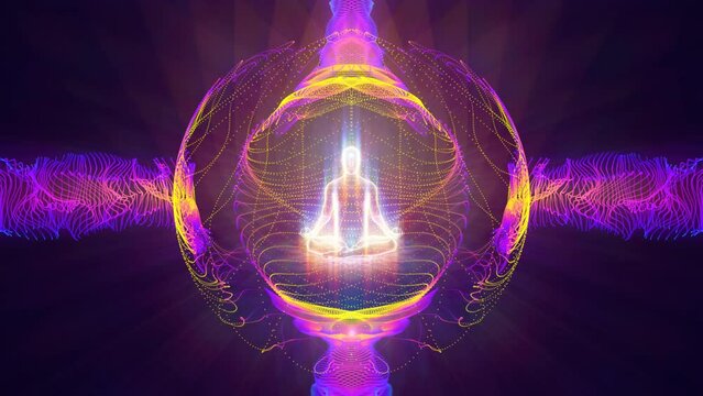 looped 3d animation of a meditating demiurge in the astral of sacred energies