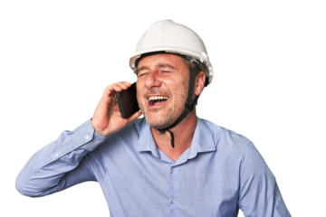 Mid-aged architect on call isolated