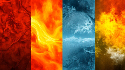 The four elements of fire, water, earth and air in hightextile, the background image
