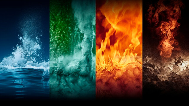 The four elements of fire, water, earth and air in hightextile, the background image
