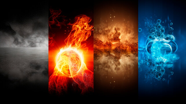The four elements of fire, water, earth and air in hightextile, the background image
