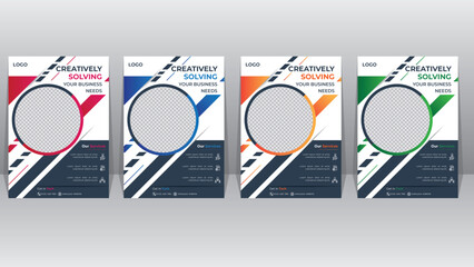 Corporate business flyer template design set with blue, orange, red and green color. marketing, business proposal, promotion, advertise, publication, cover page. new digital marketing flyer set