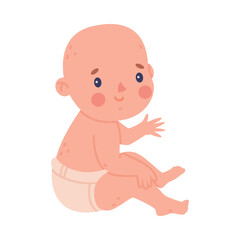 Cute Little Baby or Infant in Diaper Sitting Vector Illustration