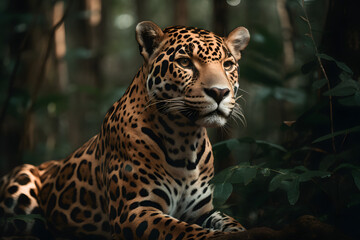 Fototapeta na wymiar Jaguar in the rainforest. Generative AI