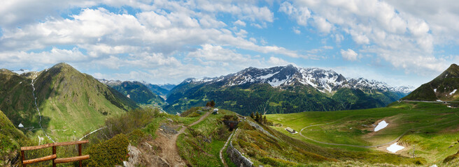 Summer Alps mountain panorama from pass Passo del San Gottardo (Switzerland).