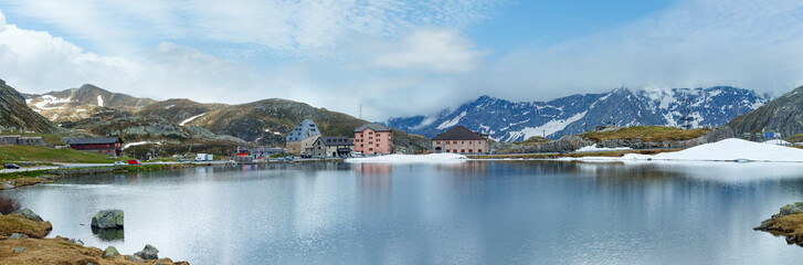 Spring alps mountain lake Lago della Piazza (Switzerland, Passo del San Gottardo)