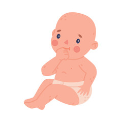 Cute Little Baby or Infant in Diaper Sitting Vector Illustration