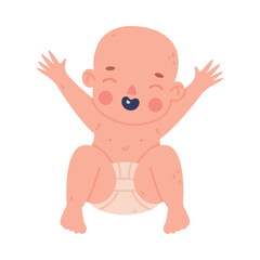 Cute Little Baby or Infant in Diaper Sitting and Laughing Vector Illustration