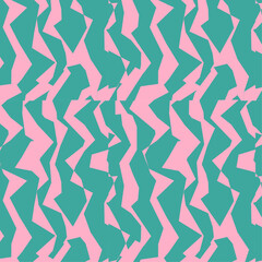 Endless pop pattern of fragmented lines. Repeat pink and turquoise green surface design for fabrics and paper. 