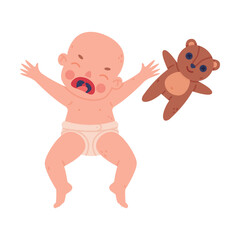 Cute Little Baby or Infant Crying Out Loud Vector Illustration