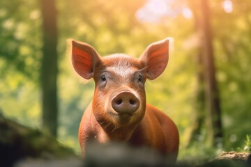 Fototapeta premium wild boar in their natural environment in the forest. Generative AI