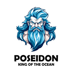 Poseidon mascot vector, God e-sport logo mythology for team