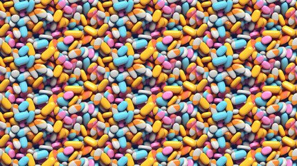 Fototapeta na wymiar Seamless pills and medicine pattern, created with AI Generative Technology