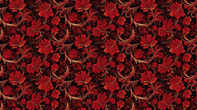 Seamless velvet with plants pattern, created with AI Generative Technology