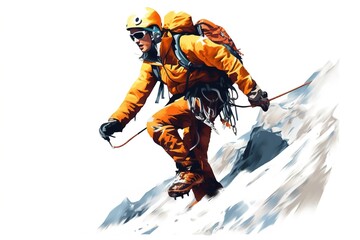 rock climber man isolated on white background. AI generated.