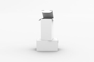 Small opened box packaging mockup for eye drops bottle advertising on transparent background.