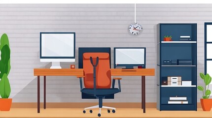 Office interior in flat style - ai generated