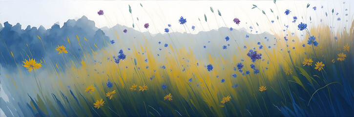 Meadow wild flowers watercolor paint. AI generated illustration