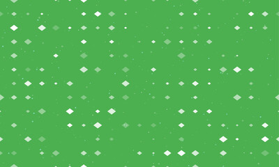 Seamless background pattern of evenly spaced white rhombus symbols of different sizes and opacity. Vector illustration on green background with stars