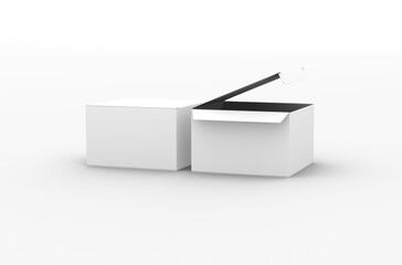 Opened square product box packaging mockup for brand advertising on a transparent background.