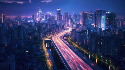 Fototapeta na wymiar Tokyo at night, big japanese city skyline, aerial view