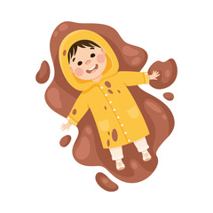 Fototapeta premium Little Boy Lying in Mud in Coat Having Bad Behavior Vector Illustration