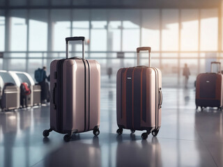 Suitcases in airport travel concept, Generative AI Illustration.