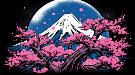 a beautiful banner logo inspired illustration of the mountain fuji, ai generated image