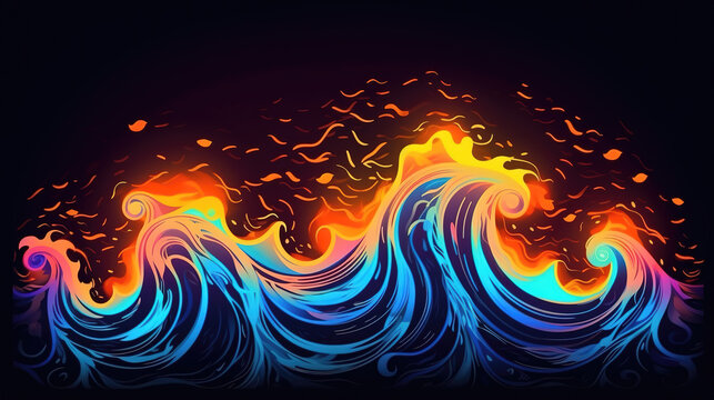 beautiful waves on fire in a modern abstract wallpaper style, ai generated image