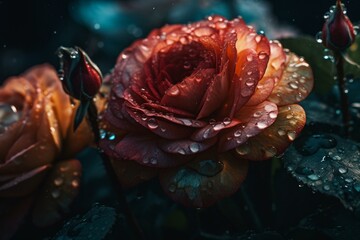 Obraz na płótnie Canvas A captivating show of vivid blooms sparkling with dew drops. Generative AI