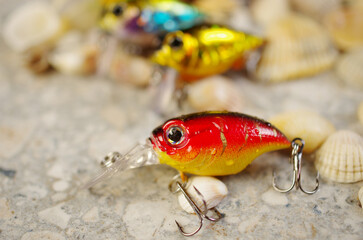 One artificial spinning lure. Close-up.
