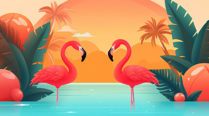 Obraz premium a summer inspired banner wallpaper, pelican design, ai generated image