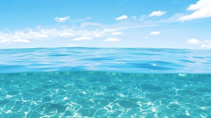 Fototapeta na wymiar clear ocean water, half water half sky wallpaper artwork, ai generated image