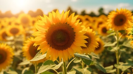 Obraz premium Sunflowers Field in the Summer Sun