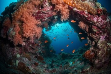 Fototapeta na wymiar Oceanic archway made of coral. Generative AI