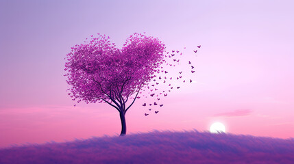 Fototapeta na wymiar a pink beautiful tree in the style of a heart blowing in the wind, ai generated image