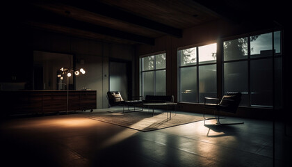 Modern luxury loft apartment with bright backlit glass entrance hall generated by AI