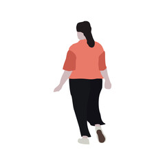 Flat vector drawing of a running woman. Silhouette image of a young business lady in a sandy dress. Urban infographics